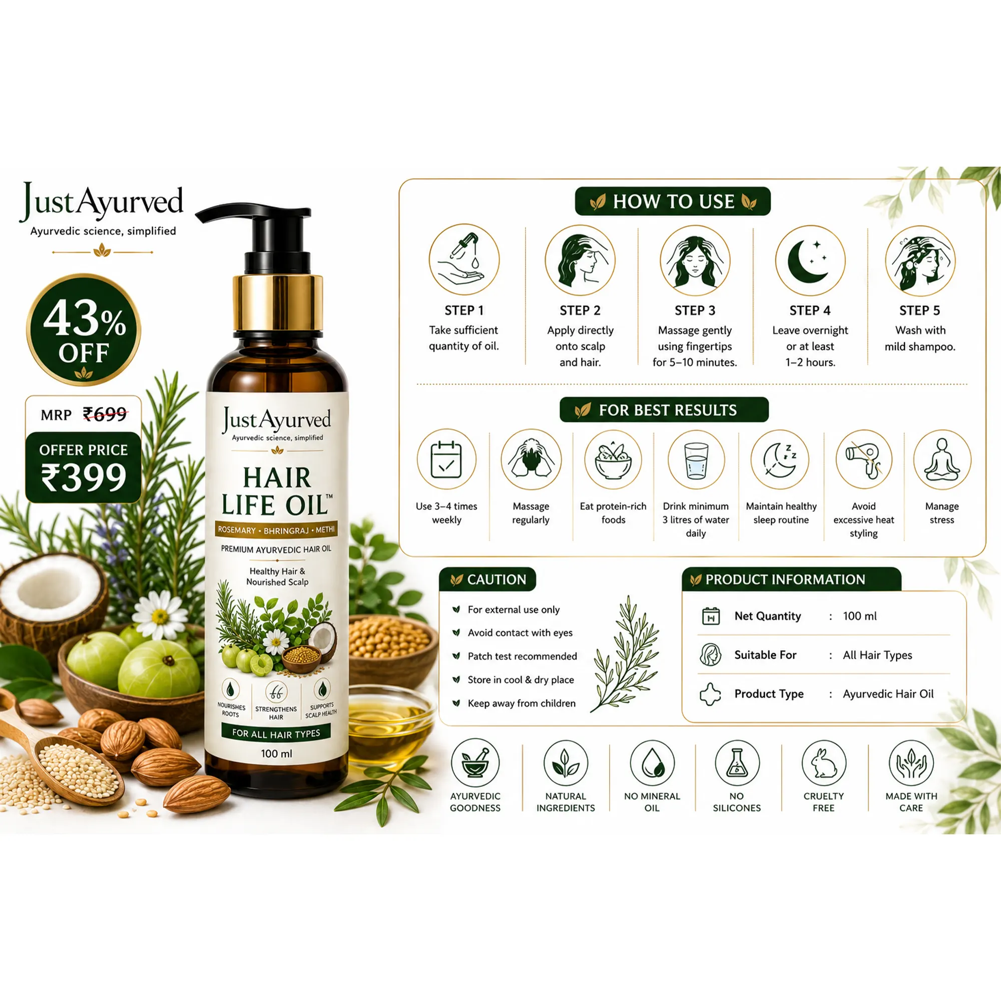 Hair Life Oil with Rosemary Bhringraj & Methi 