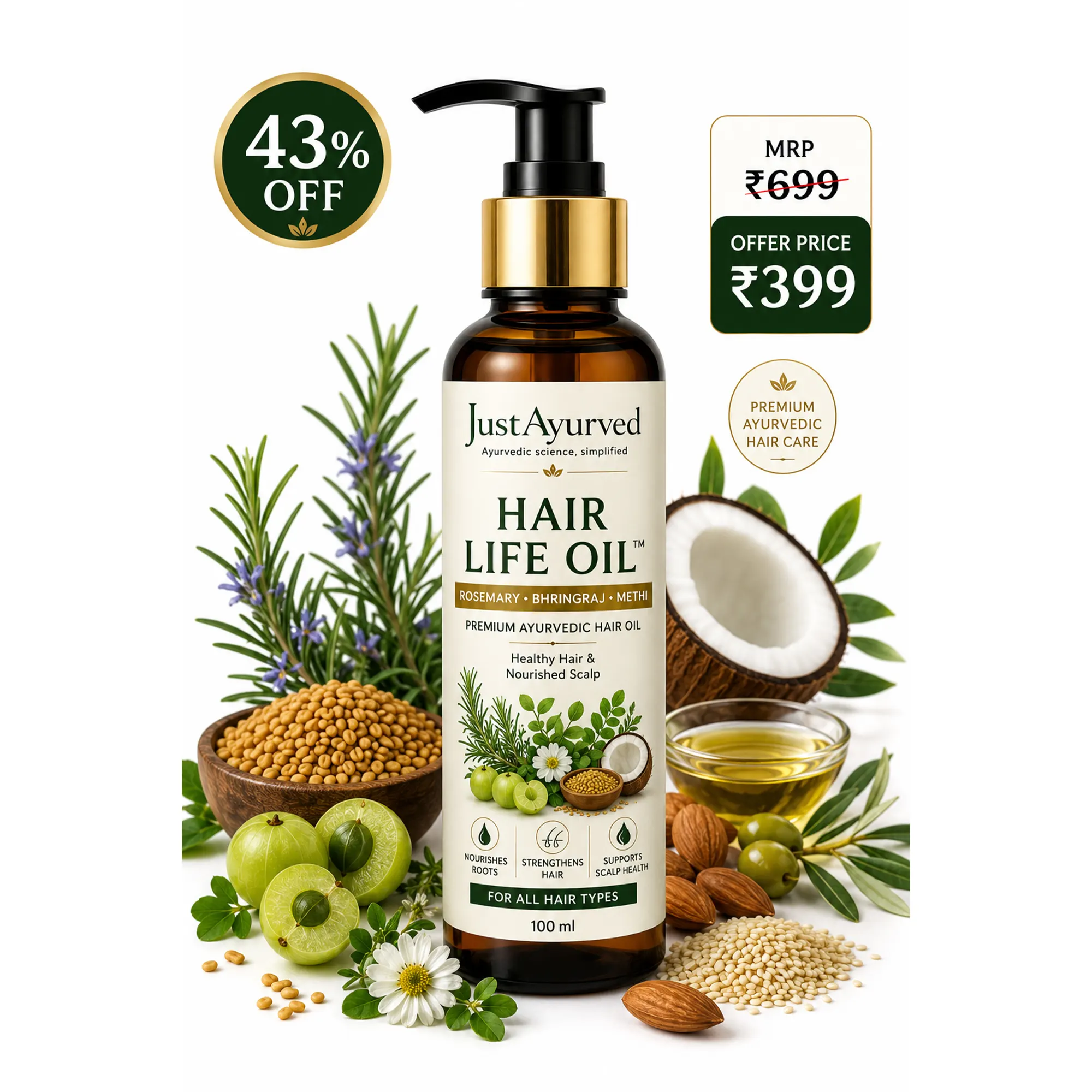 Hair Life Oil with Rosemary Bhringraj & Methi 