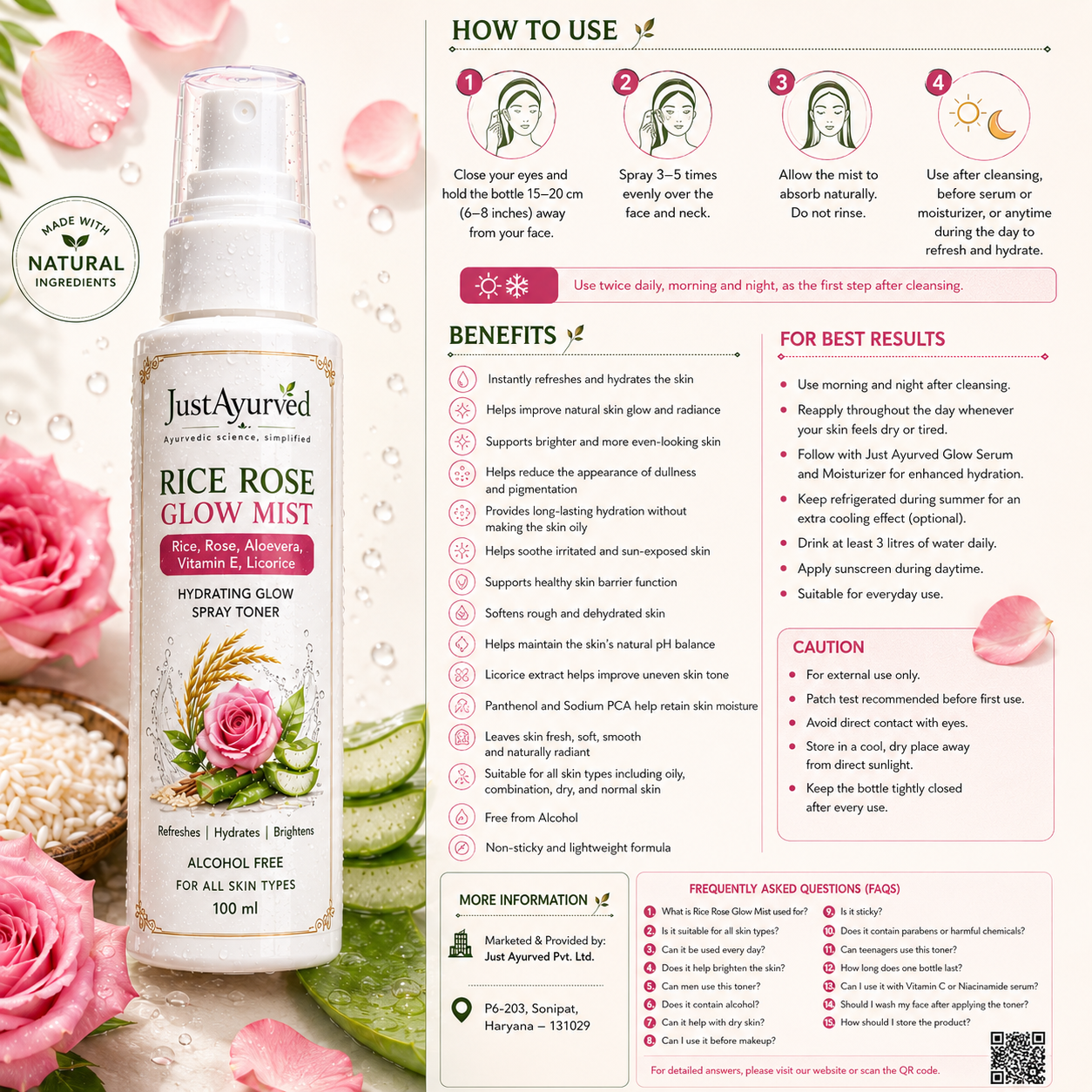 JustAyurved Rice Rose Glow Mist