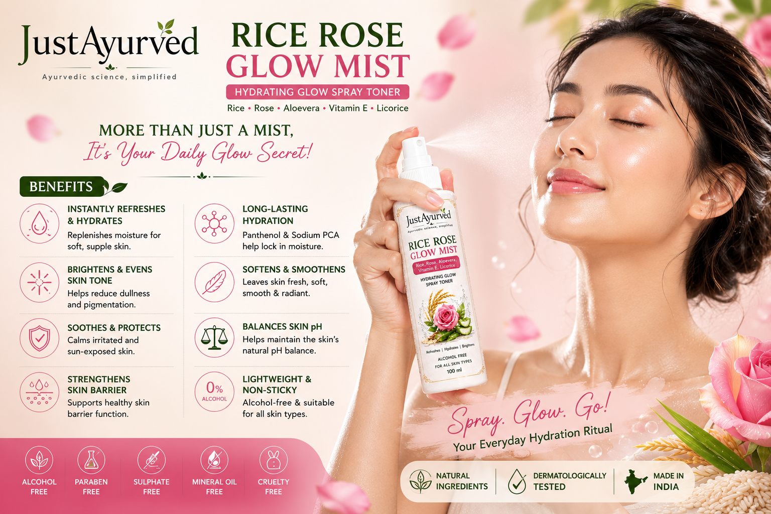 JustAyurved Rice Rose Glow Mist how to use
