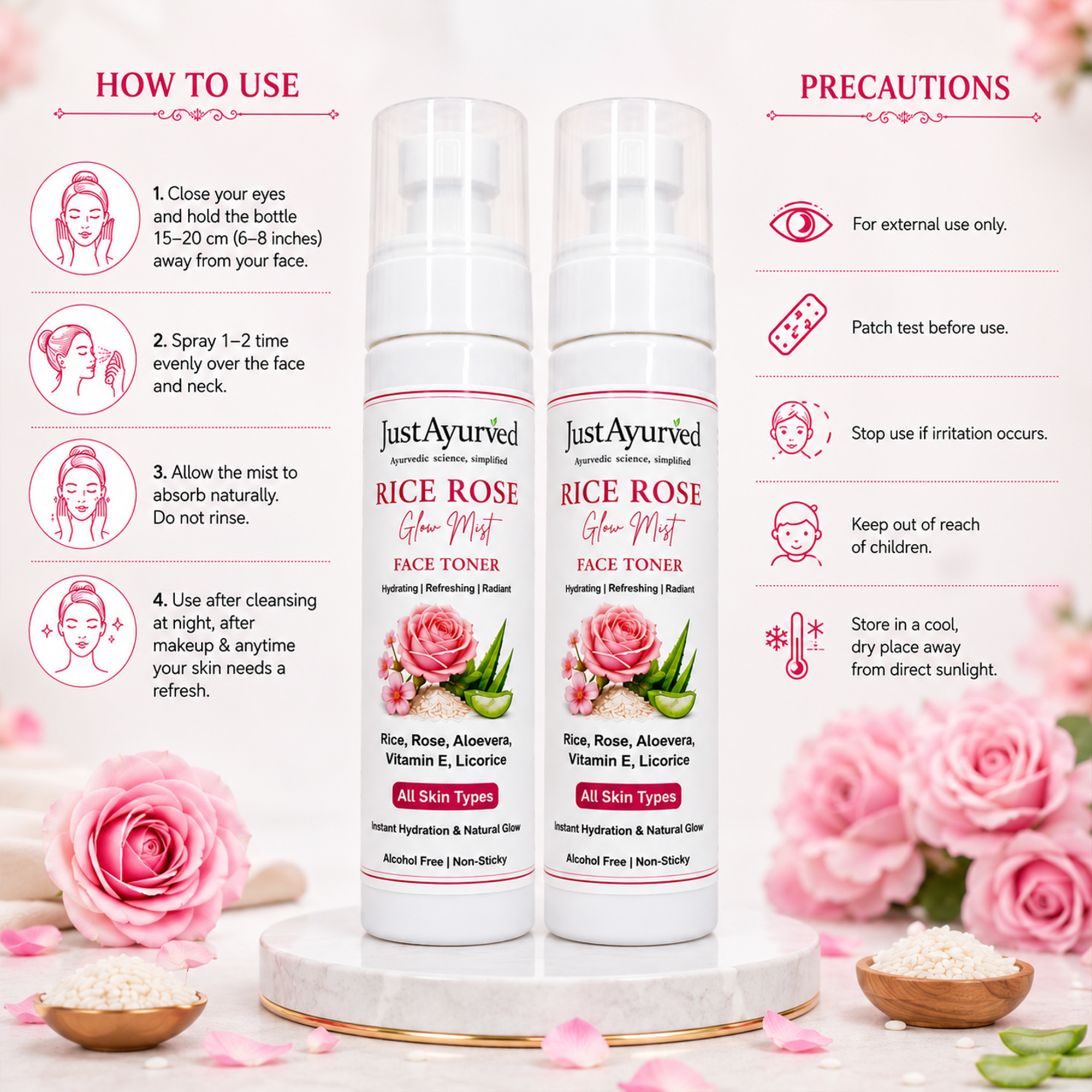 JustAyurved Rice Rose Glow Mist