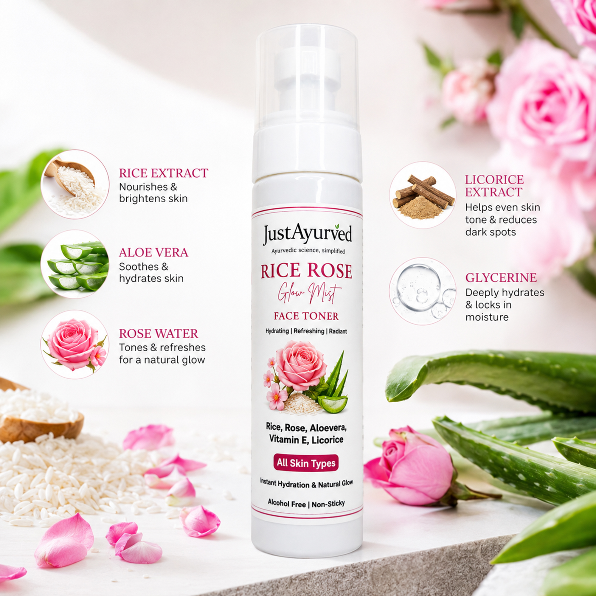 JustAyurved Rice Rose Glow Mist