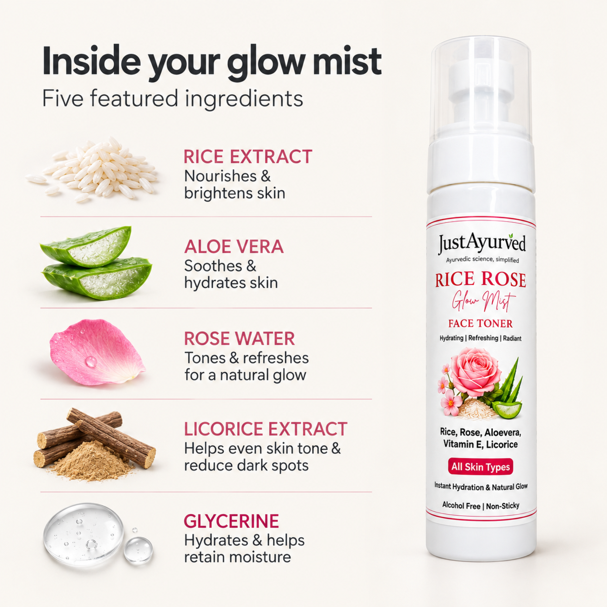 JustAyurved Rice Rose Glow Mist